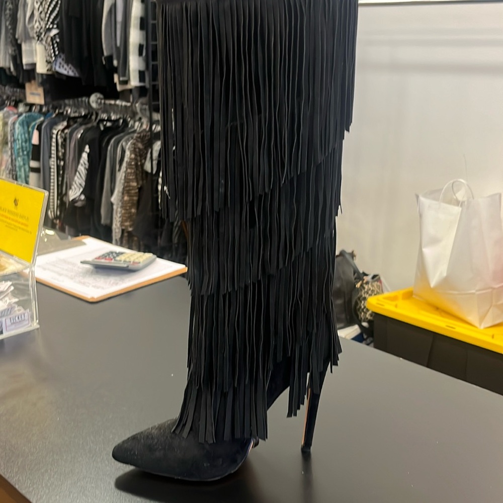 Black Suede Fringe Boots